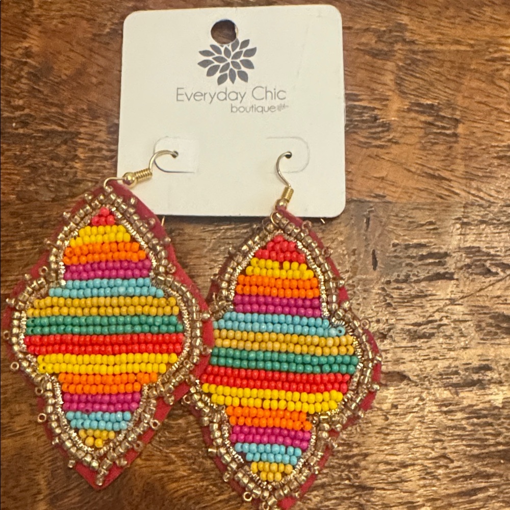 Colorful Beaded Teardrop Earrings - Multicolor